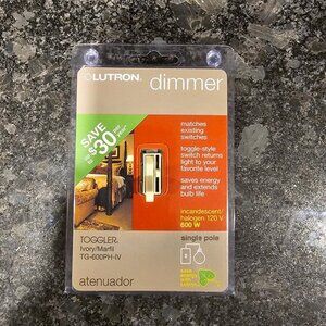 Lutron Toggler 600 Watt Single Pole Dimmer White TG-600PH-WH Atenuador Halogen
